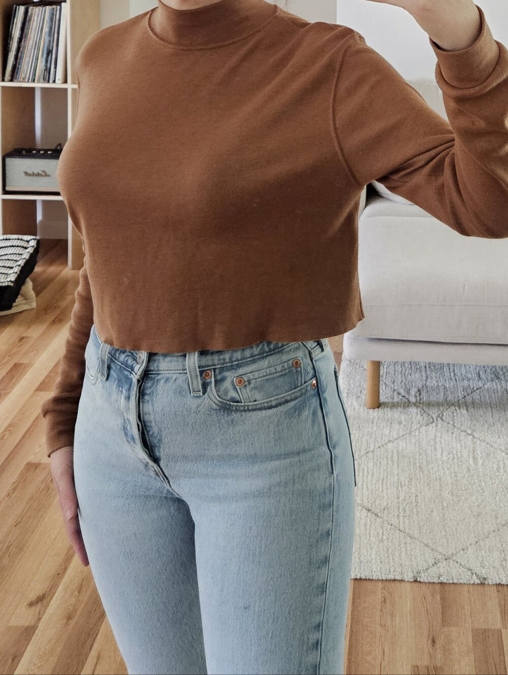 vintage crop brown mock neck top cottage 90s y2k grunge boho indie urban tee